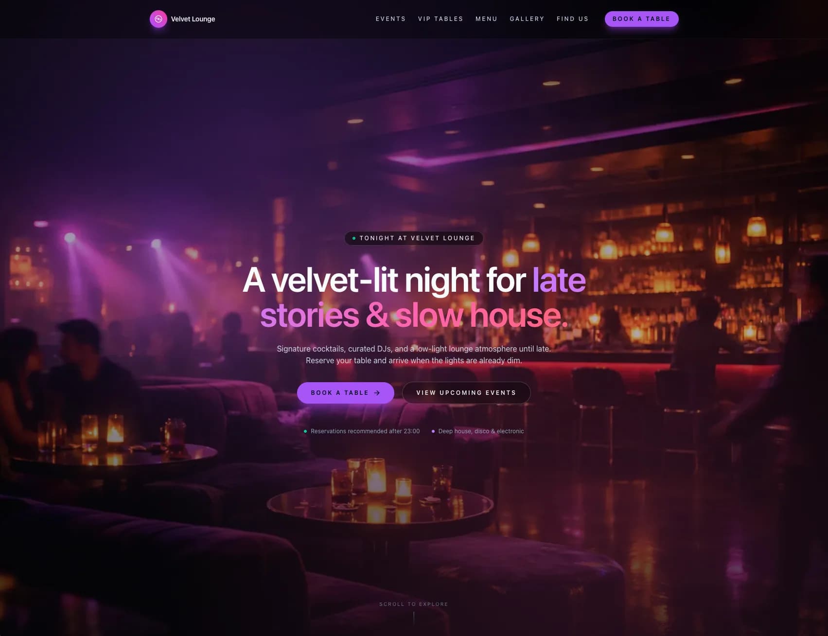 Velvet Lounge interface preview
