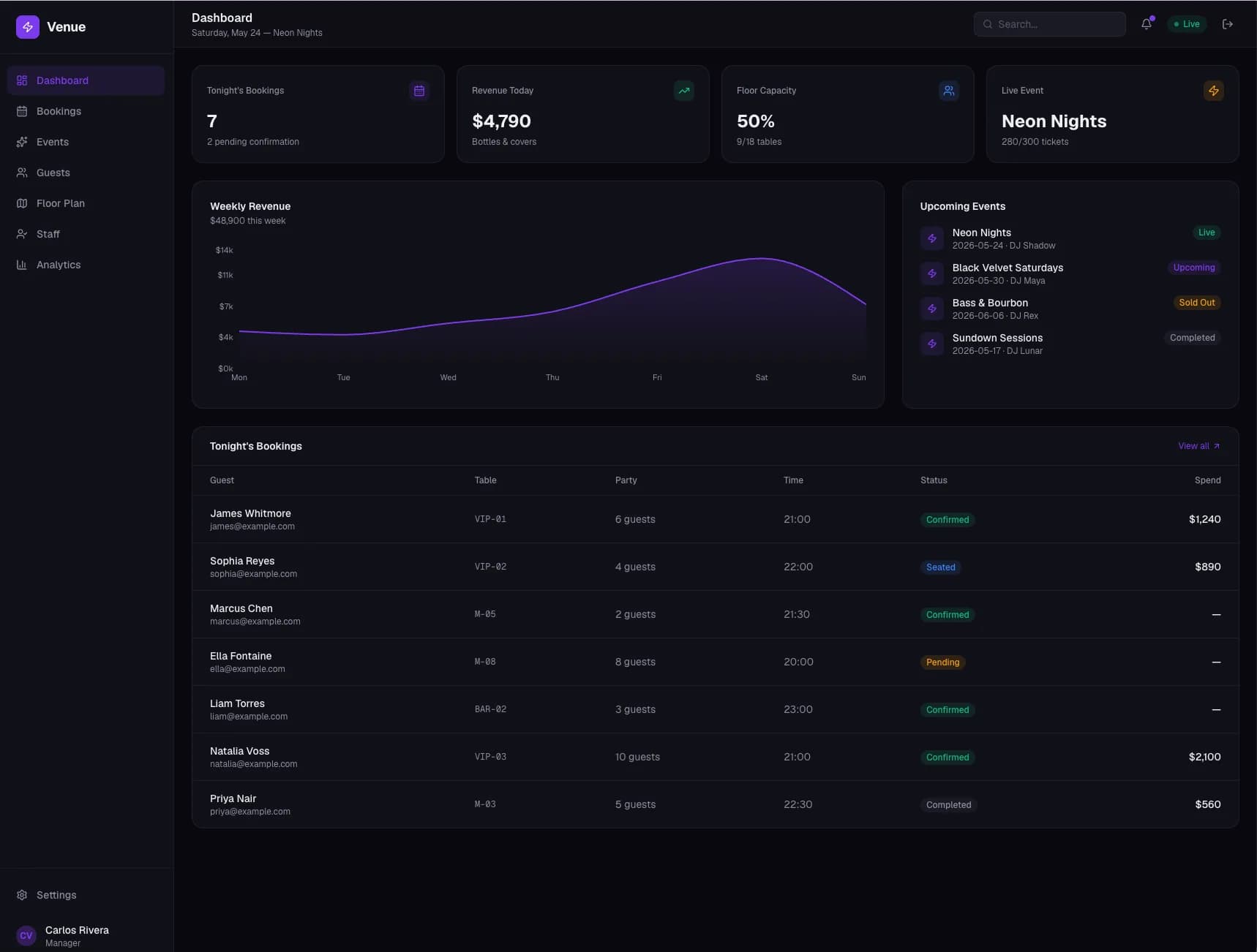 Venue interface preview